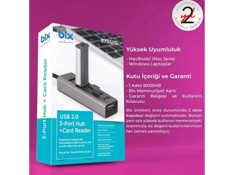 BX05HB 3x USB 2.0 Portlu ve Micro SD / SD Kart Girişli — görsel 5
