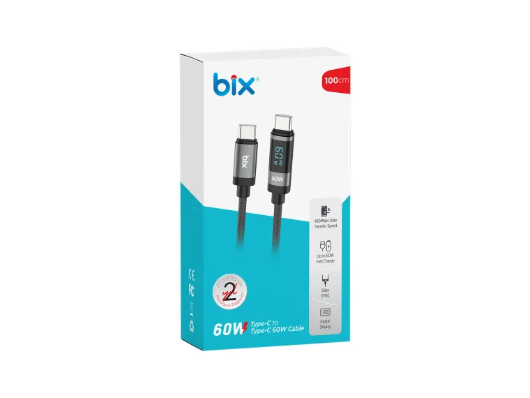 BX06CC Type-C to Type-C 60W Örgülü LED Dijital Ekranlı — görsel 5
