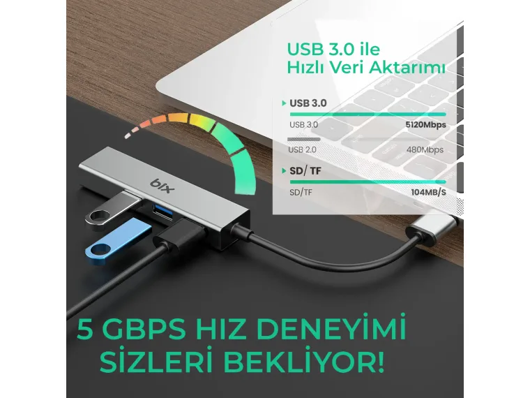 BX06HB USB 3.0 Gigabit Ethernet 3 Portlu Çoklayıcı Hub — görsel 3