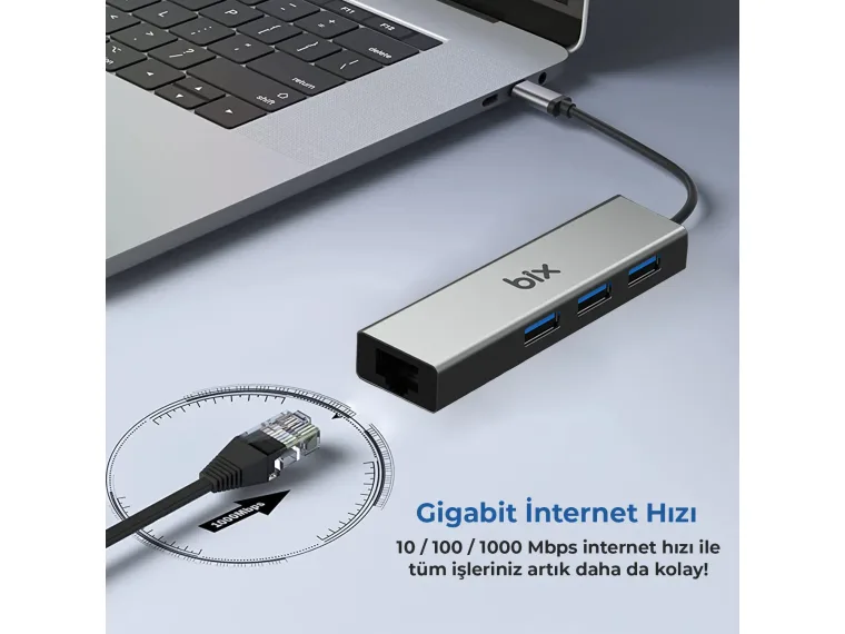 BX06HB USB 3.0 Gigabit Ethernet 3 Portlu Çoklayıcı Hub — görsel 4