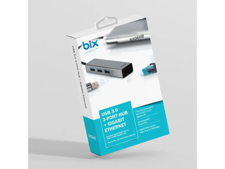 BX06HB USB 3.0 Gigabit Ethernet 3 Portlu Çoklayıcı Hub — görsel 6