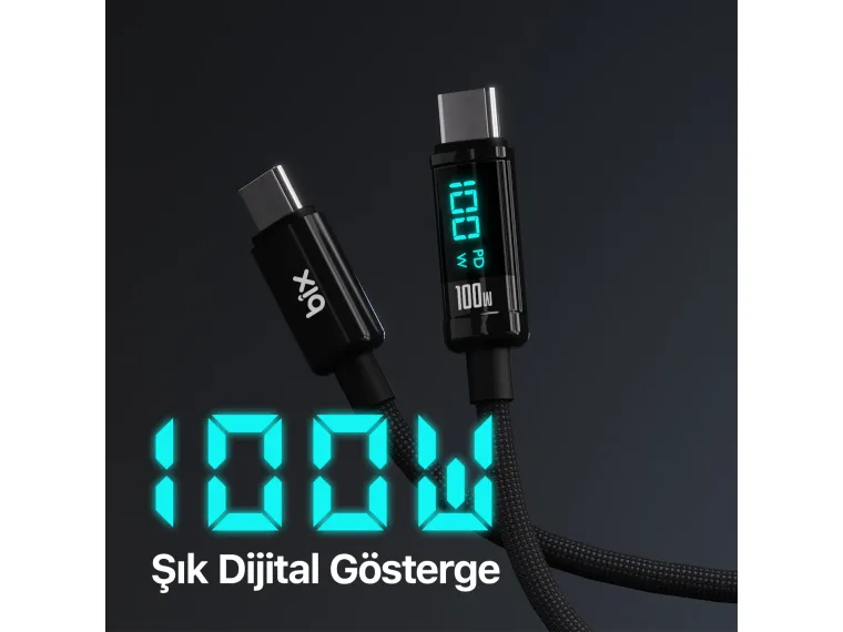 BX09CC Type-C to Type-C 100W 480Mbps E-Marker Çipli LED — görsel 4