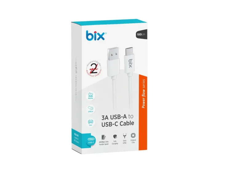 BX100CW 3A Type-C Şarj ve Data Kablosu Beyaz — görsel 3
