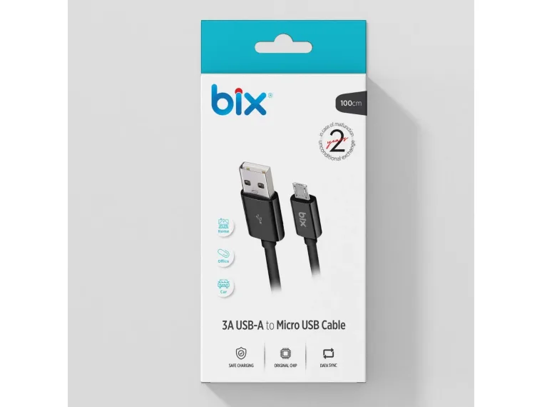 BX100MB 3A Micro USB Data ve Şarj Kablosu Siyah — görsel 5