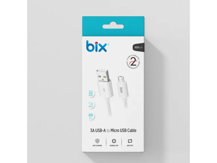 BX100MW 3A Micro USB Şarj ve Data Kablosu Beyaz — görsel 4