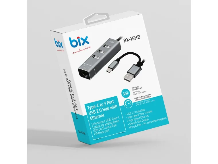 BX15HB Type-C USB Ethernet 3 Portlu Çoklayıcı Hub — görsel 3