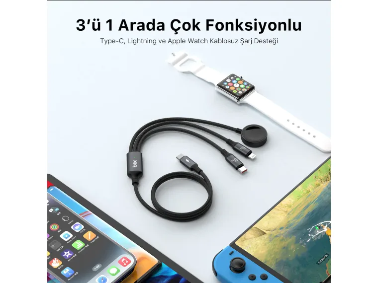 BXA3W1 100W Type-C, Lightning ve Apple Watch için 3’ü 1 — görsel 5