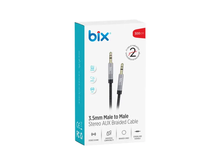 BXAU103 3.5mm Erkek to Erkek Örgülü TRS Stereo Aux Ses — görsel 5
