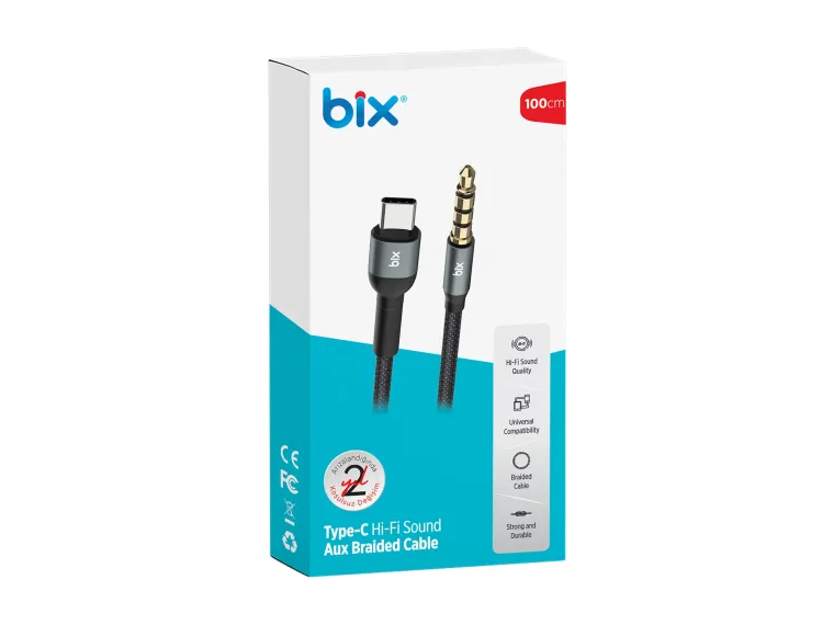 BXAU1C Type-C 3.5mm Aux Hi-Fi Ses Kablosu 1 Metre — görsel 5