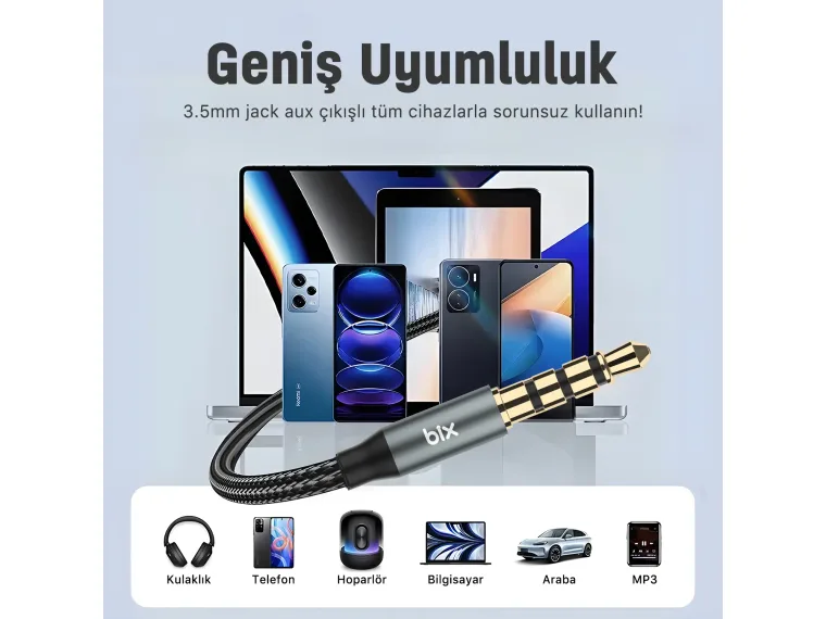 BXAU3C Hi-Fi 3.5mm Erkek to Erkek Örgülü Aux Ses — görsel 7