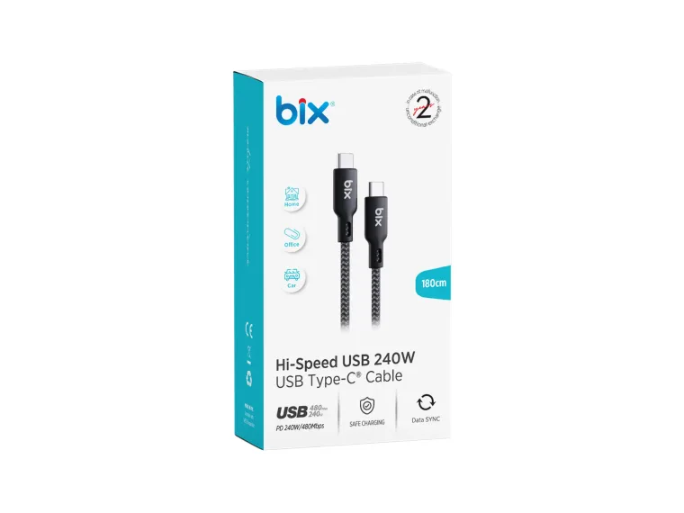 BXCC240 Type-C to Type-C 240W 480Mbps Hi-Speed Örgülü — görsel 5