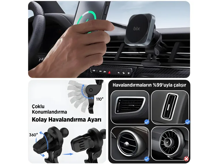 BXCH10 15W Kablosuz Şarj Destekli 180° Ayarlanabilir — görsel 4