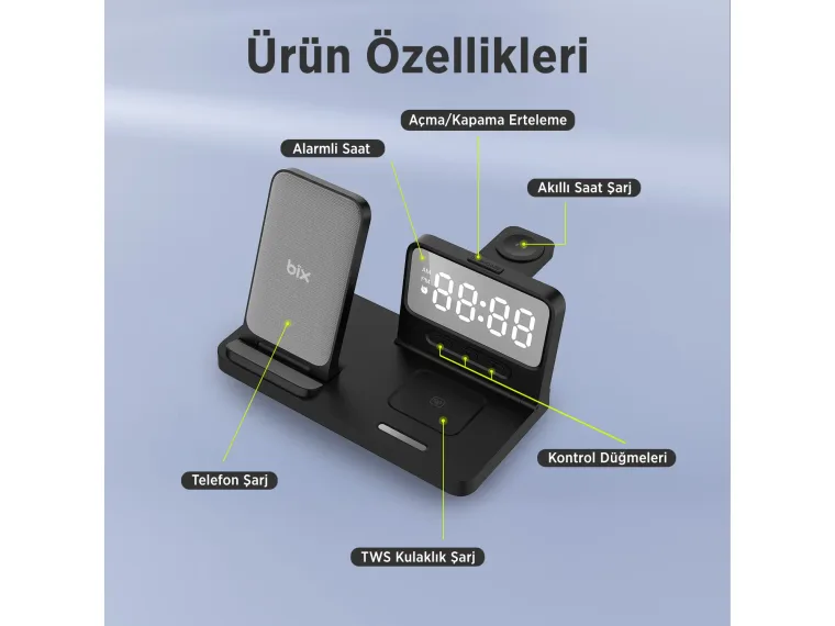 BXMW4 Alarmlı Saat Özellikli 15W Akıllı Telefon TWS — görsel 6