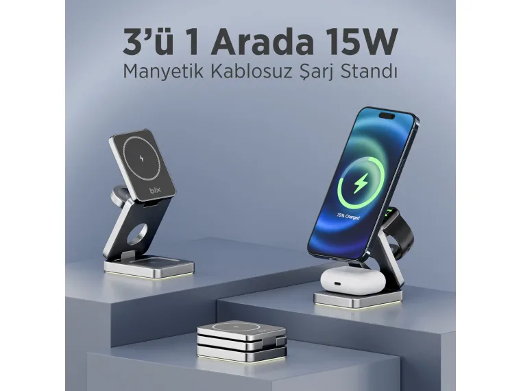 BXMW7 3’ü 1 Arada 15W Akıllı Telefon TWS Kulaklık — görsel 6