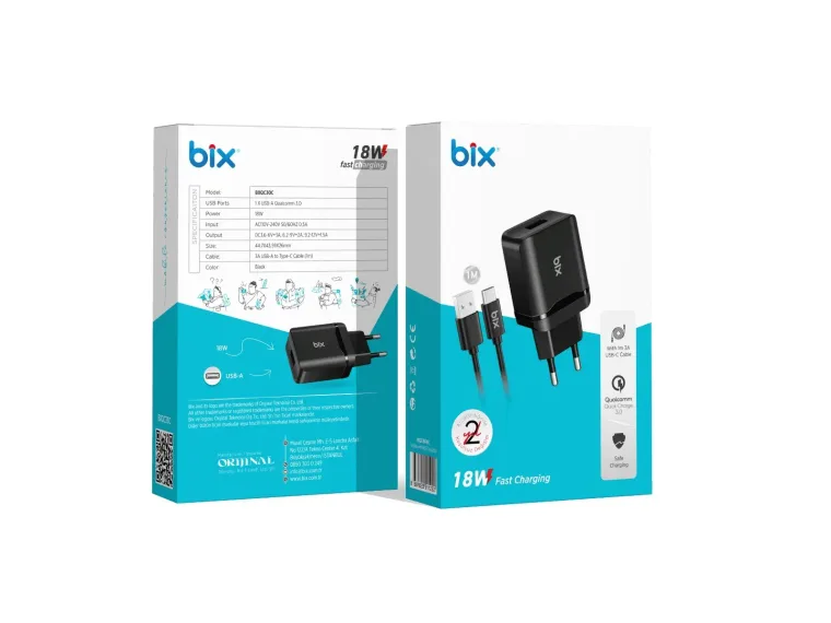 BXQC30C 18W QC 3.0 Hızlı Şarj Cihazı ve Type-C USB — görsel 4