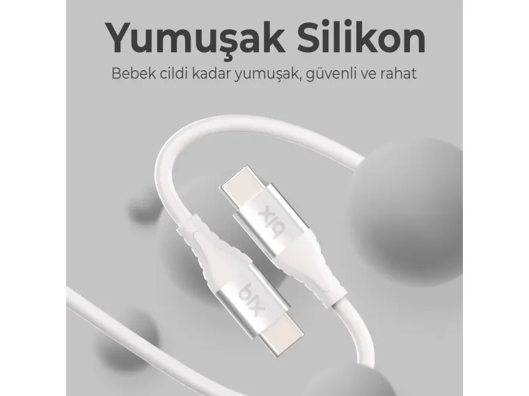 BXSC1CC 60W Type-C to Type-C Silikon Şarj ve Data — görsel 5