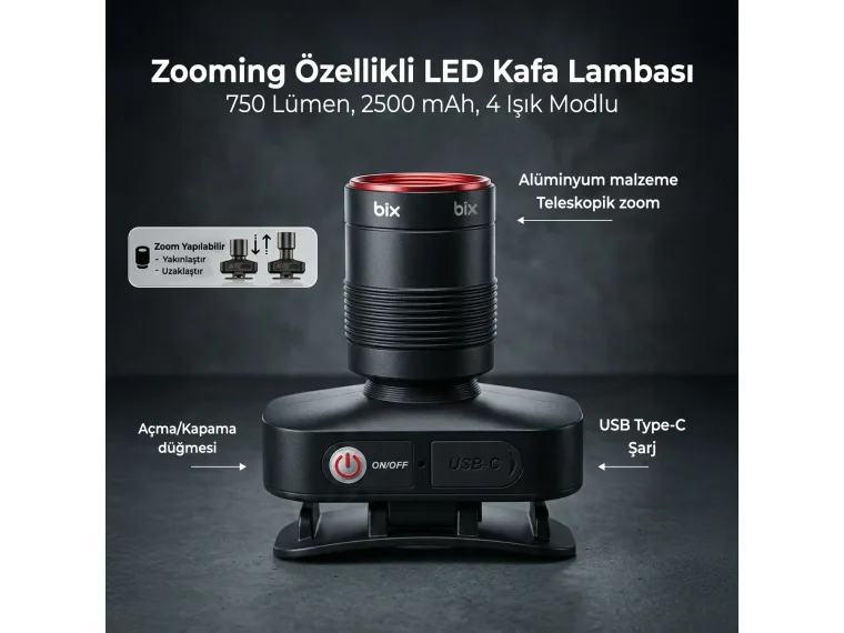 BXT1FL Şarj Edilebilir 10W Kafa Feneri – 750 Lümen — görsel 4