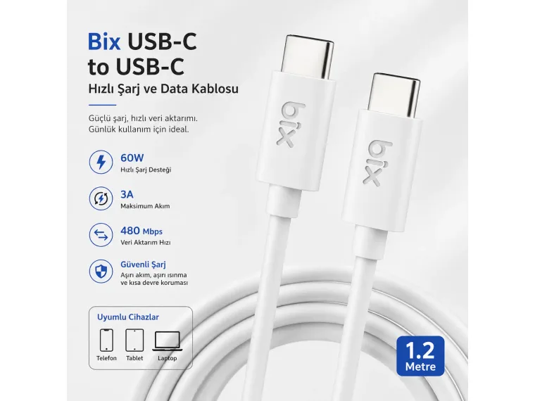 BXUC02C 60W Type-C To Type-C Hızlı Şarj Ve Data Kablosu — görsel 3