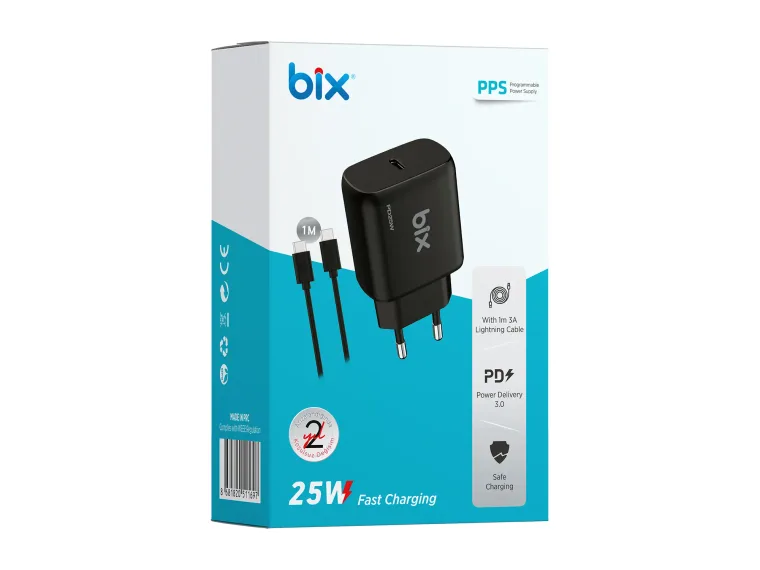 BXUC25TA 25W Type-C PD Hızlı Şarj Adaptörü + 1 Metre 5A — görsel 5