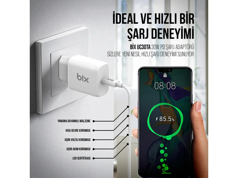 BXUC30TA 30W Type-C PD 3.0 Hızlı Şarj Adaptörü ve 1 — görsel 4
