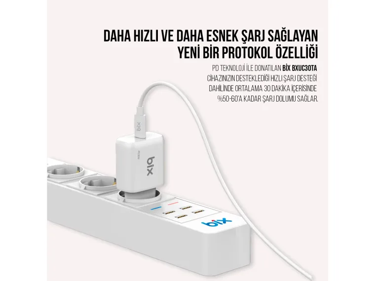 BXUC30TA 30W Type-C PD 3.0 Hızlı Şarj Adaptörü ve 1 — görsel 6