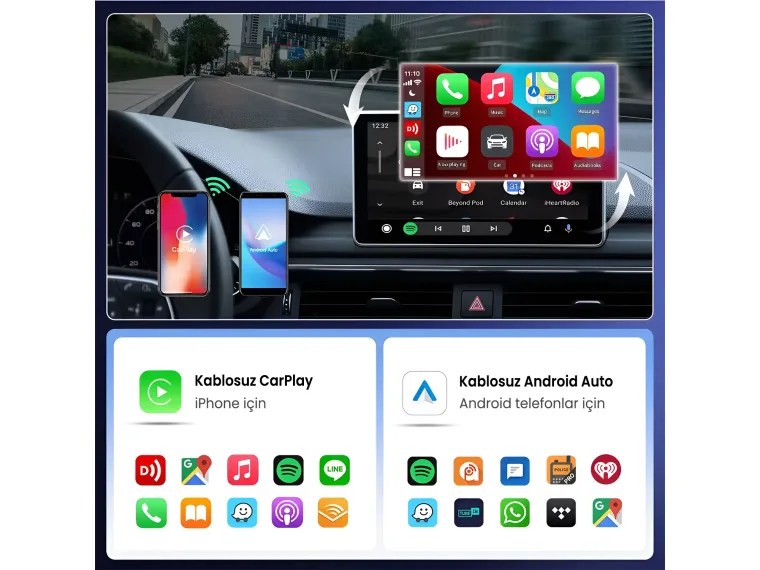 CB02 2.4G/5G WiFi CarPlay Android Auto Kabloludan — görsel 6