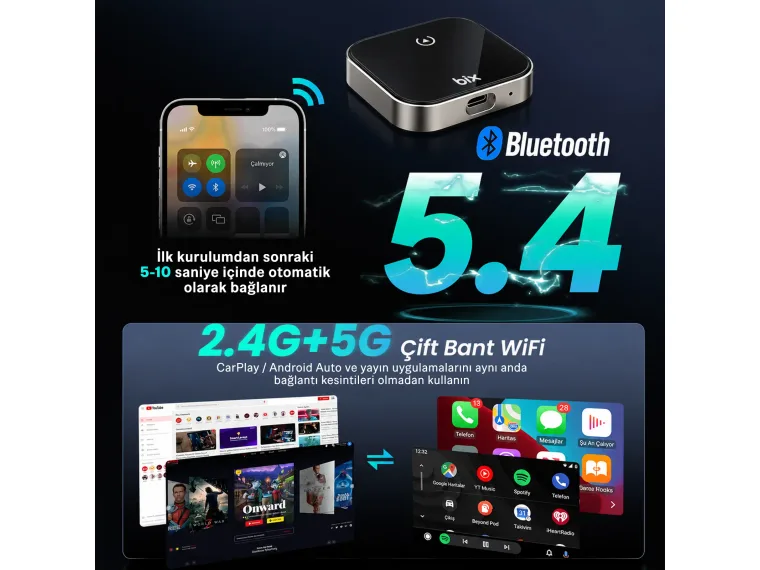 CB03 Kablosuz CarPlay Android Auto Adaptörü 2.4G/5G — görsel 6
