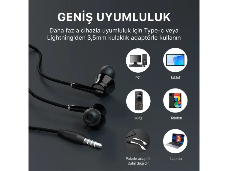 HF01A 14mm Extra Bass Özellikli Mikrofonlu 3.5mm AUX — görsel 4