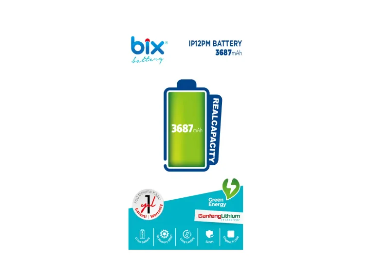 Bix IP12PM iPhone 12 için 3687mAh Kapasiteli Batarya