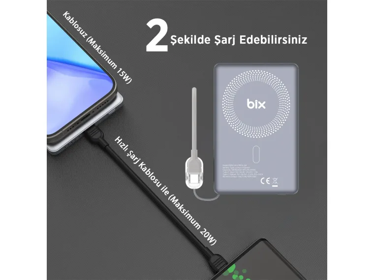 PB114 5000mAh 20W Dahili Type-C Kablolu 15W Manyetik — görsel 5
