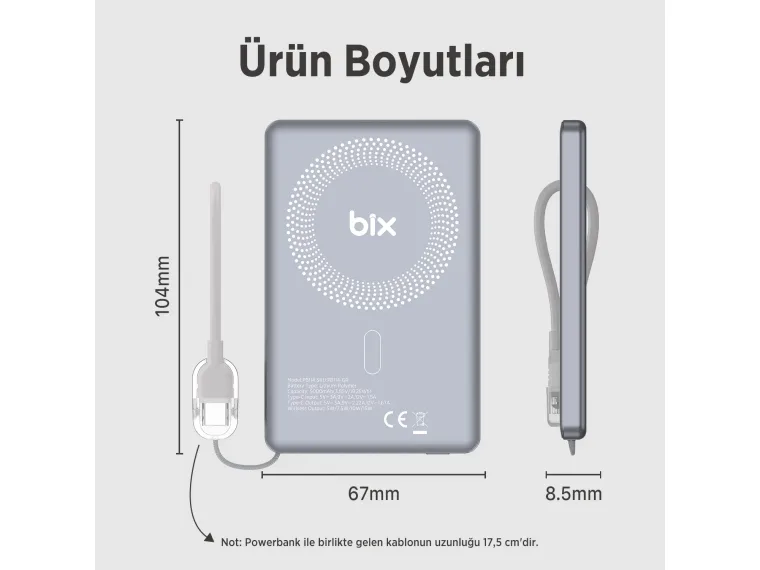 PB114 5000mAh 20W Dahili Type-C Kablolu 15W Manyetik — görsel 7