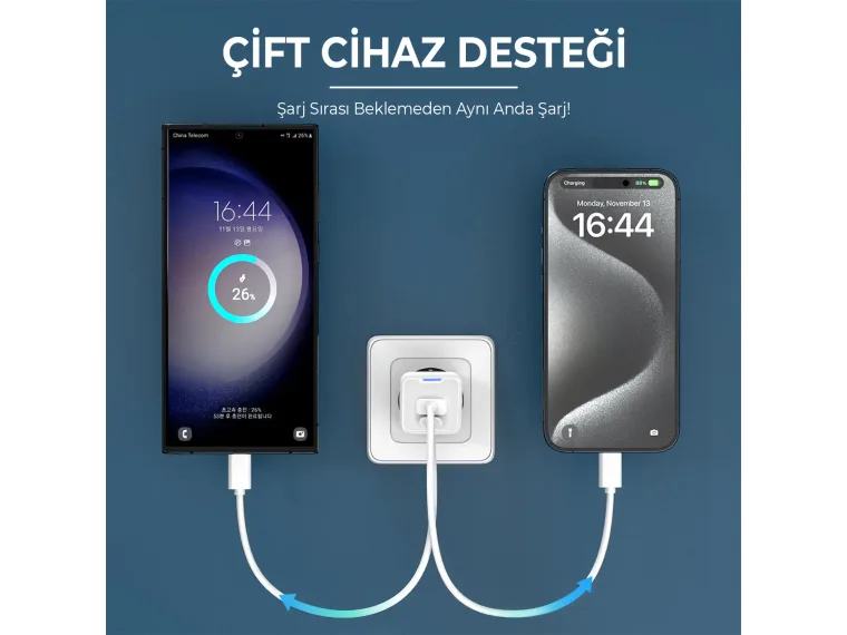 T2P35G GaN PD 35W Type-C ve USB-A QC 18W Çift Portlu — görsel 3