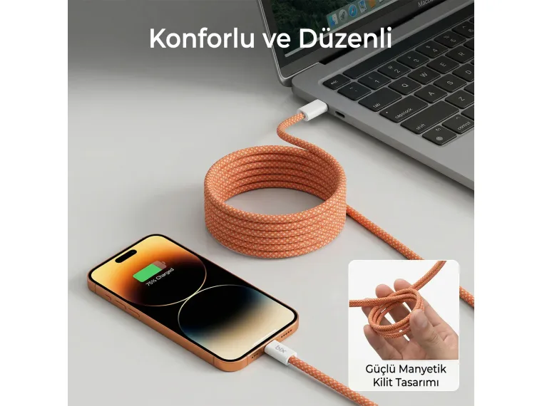 T4CC 65W USB-C to USB-C Manyetik Tasarımlı Örgülü Hızlı — görsel 4