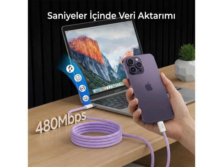 T4CC 65W USB-C to USB-C Manyetik Tasarımlı Örgülü Hızlı — görsel 5