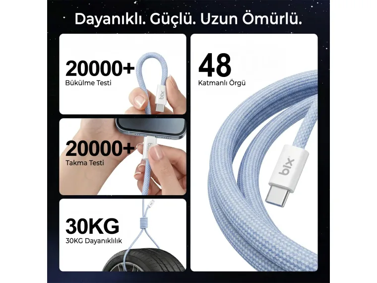 T4CC 65W USB-C to USB-C Manyetik Tasarımlı Örgülü Hızlı — görsel 6