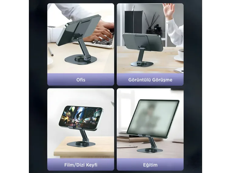TS01 Katlanabilir 360° Çok Açılı Yükseklik Ayarlı Metal — görsel 4