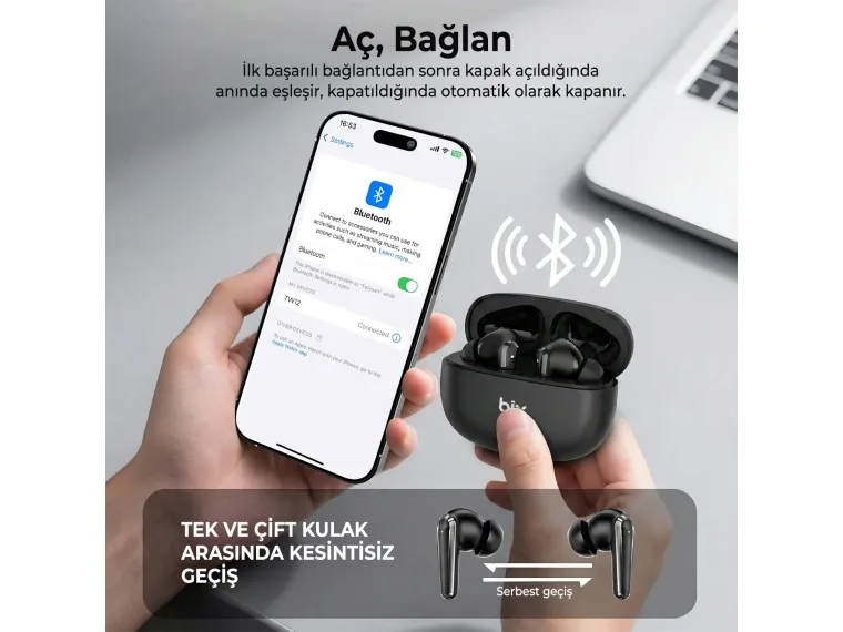 Bix TW12 Bluetooth 6.0 ANC Kablosuz Kulaklık