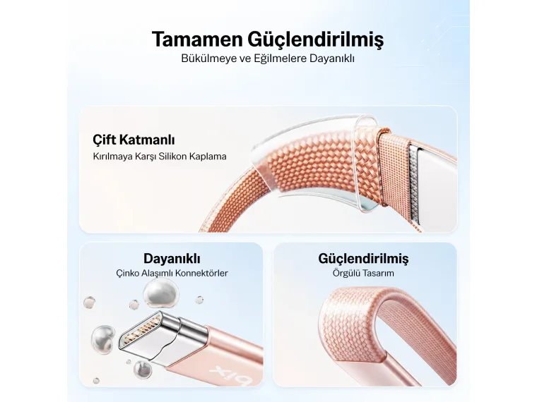 Bix TSC2CC 60W Type-C Örgülü Şarj Kablosu 1 m — görsel 6