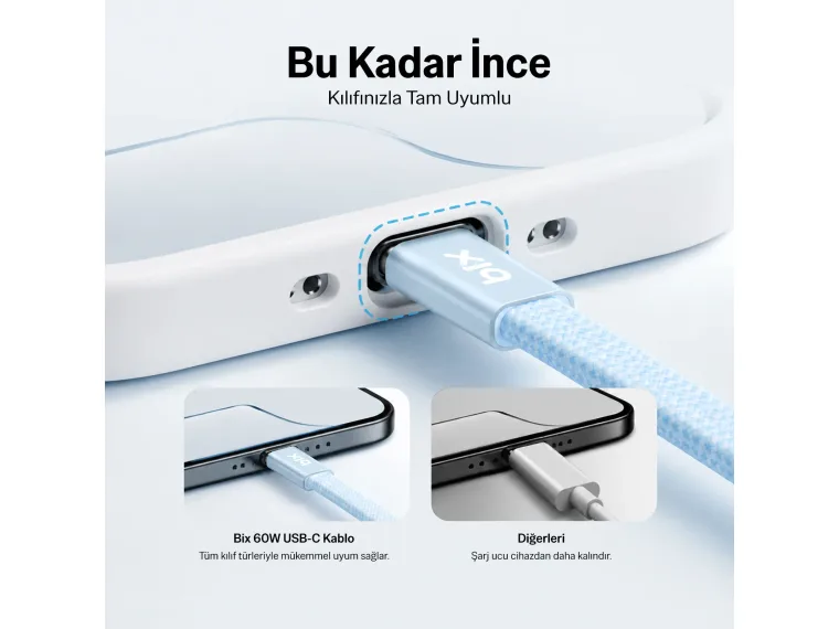 Bix TSC2CC 60W Type-C Örgülü Şarj Kablosu 1 m — görsel 8